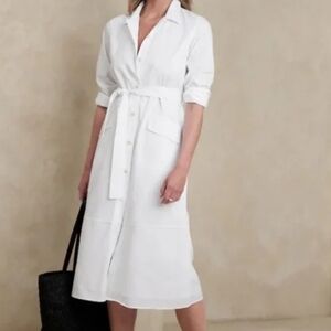 Banana Republic White Midi Shirt Dress Size Large New!